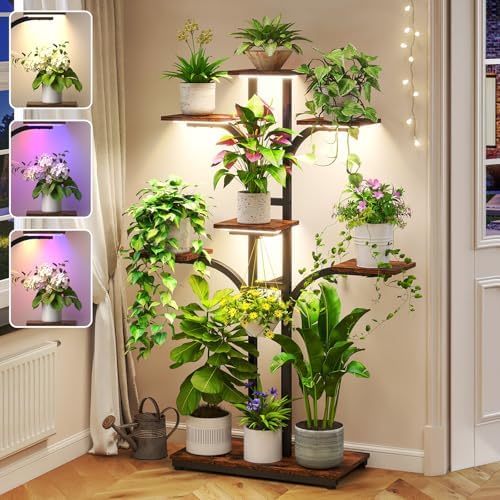 Plant Stand Indoor with Grow Light,Tree-Shaped 7-Tier Corner Plant Shelf by iKKLEHome