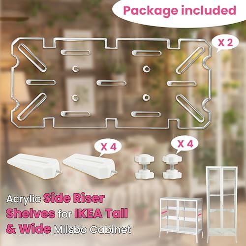 LUVCOSY 2 Pack Side Riser for IKEA Milsbo Tall & Wide Greenhouse Cabinet- 8mm Thick, Small Acrylic Shelf Compatible with IKEA Milsbo Glass-Door Cabinet (Cabinet not included) - Image 3
