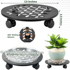 2 Packs 13" Large Metal Plant Caddy with Wheels Heavy-Duty Plant Dolly Pot Mover Rollers Rolling Wheeled Plant Stands Indoor Outdoor Garden Coaster Trolley, Black - Image 3