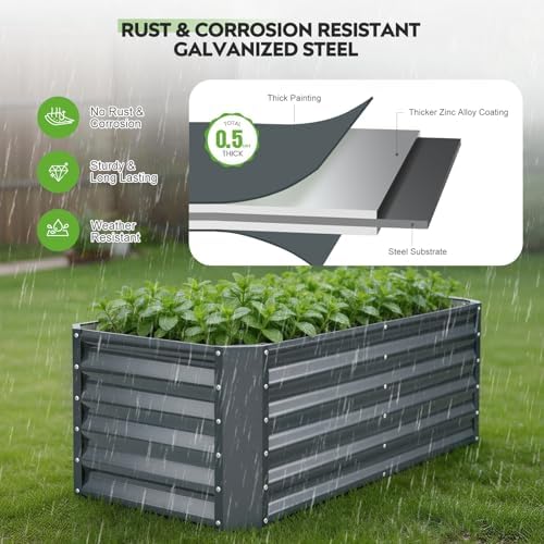4×2×1.4ft Galvanized Raised Garden Bed Kit, Metal Planter Boxes Outdoor, High Raised Beds for Vegetables, Fruits, and Flowers - IronGrey - Image 4