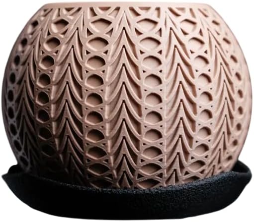 Decorative Ceramic Planter, Round Bowl Shape, Intricate Geometric Lattice Pattern, Terracotta Color by Unknown