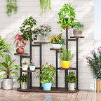 LITTLE TREE Multi-Tiered 11 Potted Plant Stand Indoor Tall Plant Shelf Flower Stands Plant Rack for Garden Balcony Living Room, Rustic Brown - Image 3