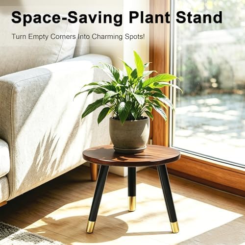 2-Pack Mid Century Plant Stand for Indoor Plants, Modern Wood Flower Pot Holder Stand for Living Room, Decorative Small Round Side Table for Balcony, Patio, Office, 8.9” High, Walnut - Image 3