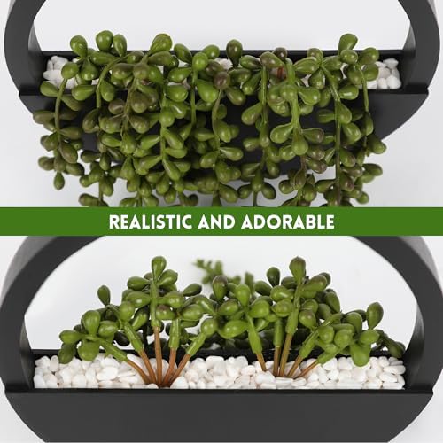 Floweroyal 2pcs Artificial Succulents Hanging Plants 20.1'' Fake String of Pearls in Pot with 9.4'' Lanyard for Indoor Outdoor Wall Decor (Black) - Image 3