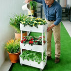 Self-Watering Raised Planter Box with Lockable Wheels,3-Tier Elevated Garden Bed with Visible Water Level Window,Indoor Outdoor Plastic Plant Box for Flowers,Vegetables & Herbs - Image 7