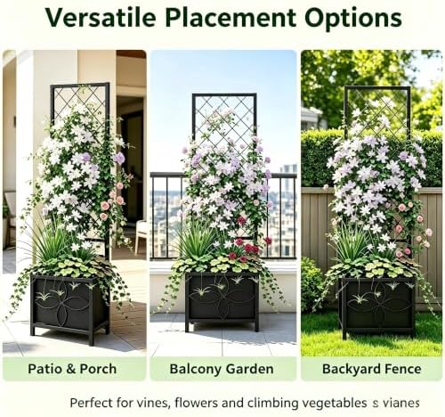 Zhongma 15.75 x 15.75 x 55 in Raised Garden Bed with Trellis,Heavy Duty Plant Box for Climbing Plants with Drainage Hole, Metal Lattice Planter Gardon Box with Inner Fabric Liners. - Image 4