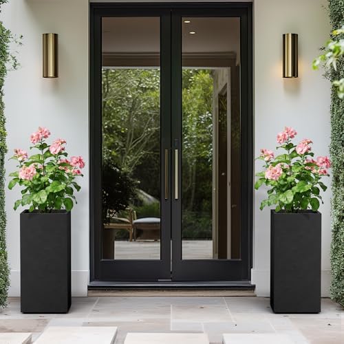 Kante Black Concrete Planter 23.6" Tall All-Weather Square Accent Pot - Image 6