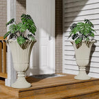 Tall Plastic Urn Planters and Pedestal - 24" Outdoor Planter Beige - Image 7