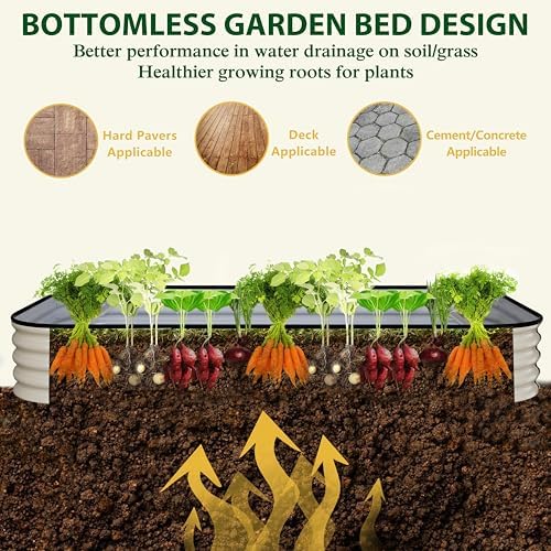 MUPATER 8x4x1FT Galvanized Raised Garden Bed with Support Rods, Modular Raised Beds for Gardening, Raised Planter Box Oval for Vegetables, Herbs and Flowers, Ivory White - Image 4