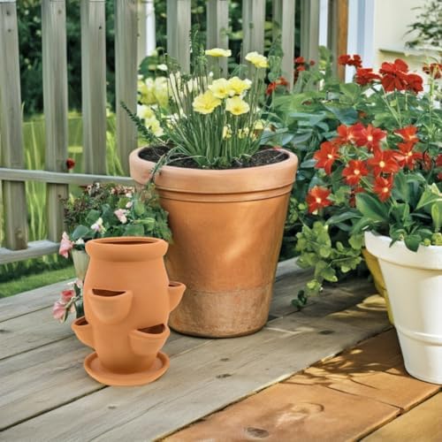 Strawberry Planter Pot Terracotta Pots Tower Planters for Outdoor Plants Succulent and Ceramic Strawberries Vertical Jar Flower Small Large Tall Hanging Lightweight - Image 4