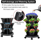 GameXcel Vertical Planter Tower - 4 Tier Stackable Garden Planters with Wheels and Tools Plant Pots for Strawberry Herb Flower and Vegetable Indoor Outdoor Use Black - Image 3