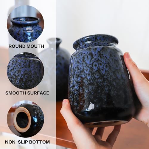 Ceramic Vase Set of 3, Small Rustic Flower Vases for Home Decor, Navy Blue - Image 3
