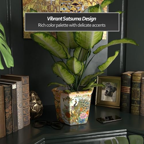 Red Lantern 10" Porcelain Flower Pot, Satsuma Ladies & Peacock - Image 5