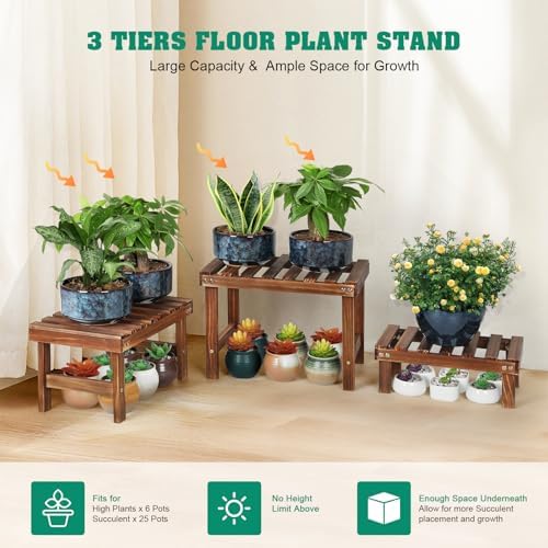 3 Tiered Small Plant Stands Shelf Indoor Outdoor Wood Flower Stand - Image 2