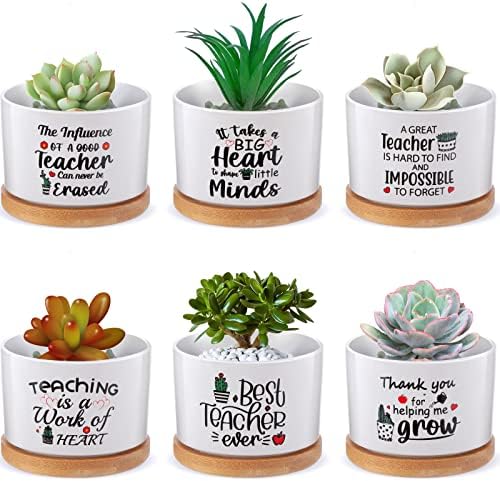 Potchen 6Pcs Teacher Appreciation Gifts Bulk Succulent Pots, Grateful Style by Potchen