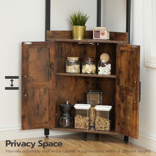 HOOBRO Corner Shelf with Storage, Tall Corner Cabinet, 5-Tier Bookshelf Stand, Storage Cabinet with Protective Fence, for Living Room, Rustic Brown and Black BF78CJ01 - Image 6