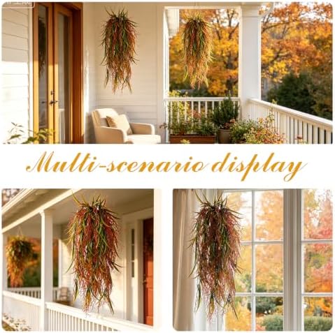dallisten 4Pcs Autumn Fake Hanging Fern Plants for Outdoors, UV Resistant Artificial Ferns Fall Vines Faux Trailing Plants for Indoor Wall Porch Home Thanksgiving Halloween Decor(YellowGreen Leaves) - Image 2