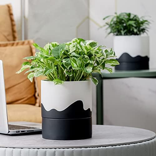 Nihow Ceramic Self Watering Plant Pot for Indoor Plants,6 Inch,White Black - Image 5