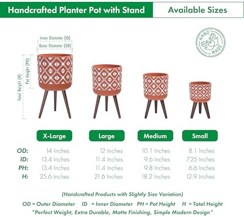 D'vine Dev Planter Pot with Wood Stand, 8 in, Terracotta/White, 88-G-A-5 - Image 3