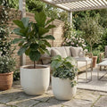 16" Round Concrete Outdoor Planter Pots Set of 2, Rustic Large Planter Pots for Outdoor Plants with Drainage Holes for Home Front Porch Garden Patio, 15" x 13" & 18" x 16" (White 16" H) by Nahenduo