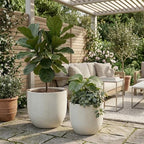 16" Round Concrete Outdoor Planter Pots Set of 2, Rustic Large Planter Pots for Outdoor Plants with Drainage Holes for Home Front Porch Garden Patio, 15" x 13" & 18" x 16" (White 16" H) by Nahenduo