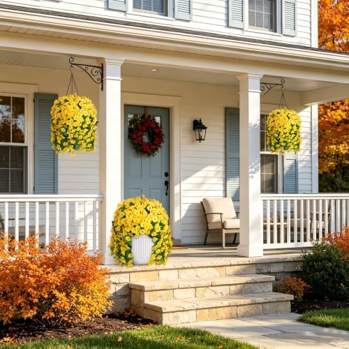 Ammyoo Artificial Faux Hanging Flowers Basket for Fall Outdoor Decor - Image 5