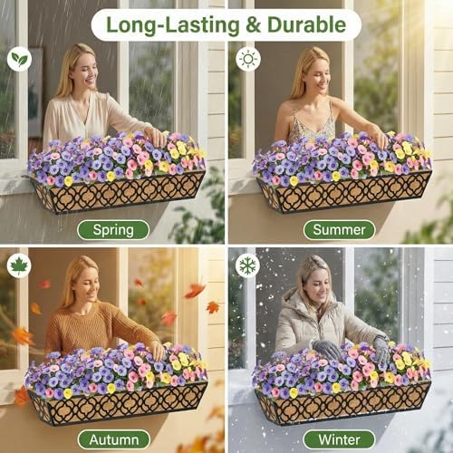 Y&M 6Pcs 30 Inch Large Window Box Railing Planter with Coco Liner, Outdoor Window Flower Boxes Over The Railing Planter Boxes Deck Fence Porch Patio Planter - Image 5