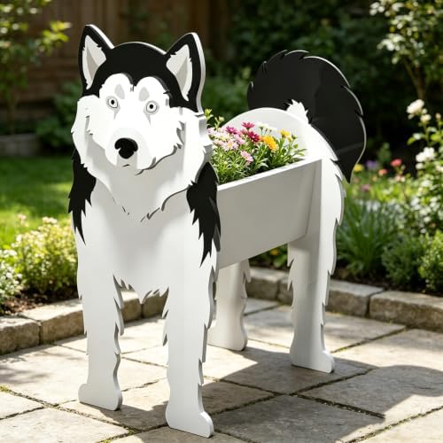 Animal PVC Flower Pot, Siberian Husky Shaped Succulent Planter Flower Holder for Garden Patio Balcony Window Sill, for Birthday Pet Lovers, 27x17cm(11x7in) - Image 2