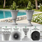 Tall Plastic Urn Planters and Pedestal - 24" Outdoor Planter Grey - Image 4