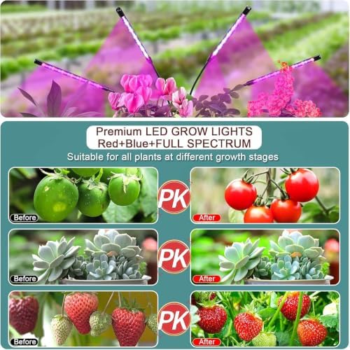LED Grow Lights for Indoor Plants,4 Heads Red Blue White Full Spectrum Plant Light with 15-63" Adjustable Tripod Stand, Indoor Grow Lamp with Remote Control and Auto On/Off Timer Function - Image 6