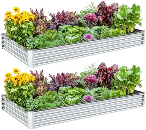 2PCS 8x4x1FT Galvanized Raised Garden Bed, Galvanized Planter Raised Garden Boxes Outdoor, Large Metal Raised Garden Beds for Vegetables-Silver by AyenGuard