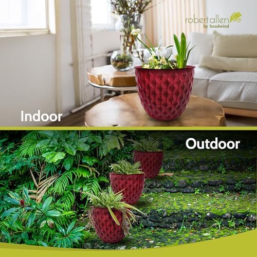 Headwind Glazed Ironstone Diamonte Collection – Crimson Red 10-Inch Decorative Plant Pot, Indoor & Outdoor, Vintage Diamond-Textured, Lightweight & Weather-Resistant for Garden Use by Robert Allen - Image 7