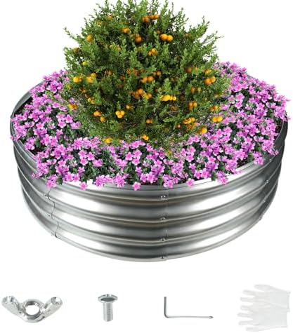 12 Inch Tall 36 Inch Diameter Round Silver Raised Garden Bed Kits Outdoor by YSEJOMP
