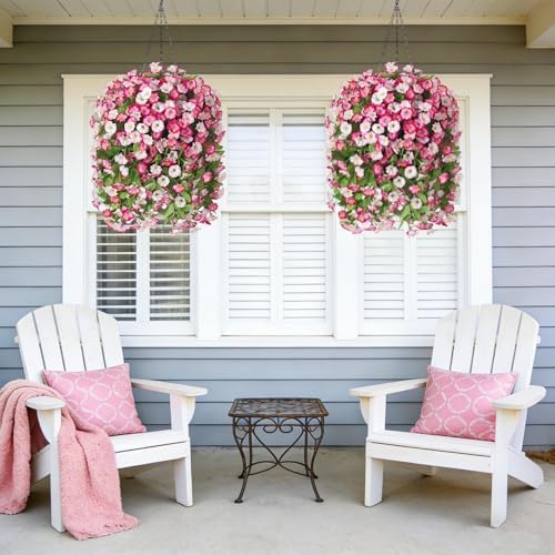 Artificial Flowers with Hanging Basket, Outdoor Faux Plants UV Resistant - Image 6