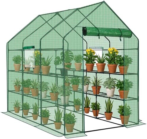 Outvita Walk-in Greenhouse, 3 Tiers 12 Shelves, Durable PE, 56"x85"x77" by Outvita