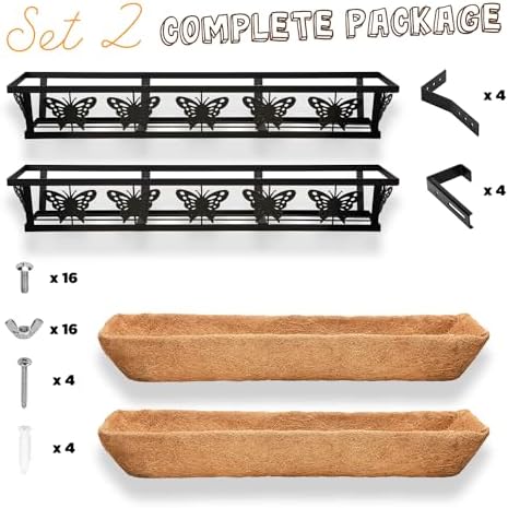 2-Pack 32IN Window Box Railing Hanging Planter Coco Liner Basket - Image 4