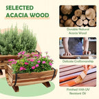 Solid Acacia Wood Half Barrel Planters Outdoor Set of 2 Different Sizes, Wooden Planters for Outdoor Plants with Metal Bands & Drainage Holes, Legs Included, Natural - Image 3