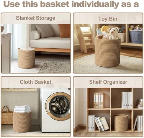 Plant Basket with Stand, Indoor Round Wicker Basket Plant with Bamboo Wood Stand, Decorative Woven Rope Flower Indoor Planter with Legs, Boho Bamboo Wood Planter Holder (Jute) - Image 7