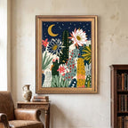 Framed Canvas Wall Art Bohemian Gouache Desert Night Cereus Flowers Navy and Coral Cacti Canvas Print Poster Gold Frame Wall Decor for Living Room Bedroom Boho Art, Desert Decor - Inch 12x16 - Image 4