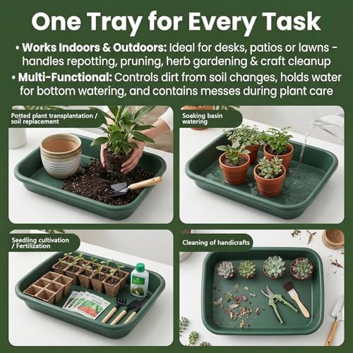 Planting Trays Potting Tray, 17×12×3in Multi-Purpose Gardening Mat for Repotting and Seed Starting Plastic Plant Tray for Indoor & Outdoor Use, Green - Image 4