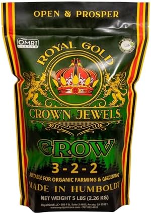 Royal Gold Crown Jewels Organic Grow 3-2-2 Dry Soluble Fertilizer, 5 lbs - Best for Improving Soil Before Planting, Encouraging Vigorous Growth and Plant Feeding by RoyalGold