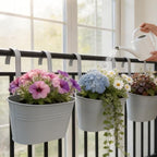 Metal Railing Planter Boxes 16 Inch, 3-Pack Adjustable Hanging Flower Pots for Balcony, Deck, Porch & Fence, Detachable Hook Design, White Heavy Duty Planters for Outdoor - Image 6