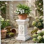 Decorative Pedestal Stand for Plants and Statues - 12.6 Inch Roman Pillar with Carved Floral Design, Weatherproof Resin Column for Garden, Patio, and Home Decor - Image 5