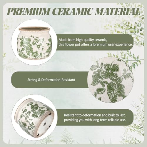 2 Pcs Vintage Planter Ceramic Plants Pot with Drainage Ice Crack Scroll Flower Vase Pot for Indoor Outdoor Plants Home Kitchen Decor Gifts (Vintage Floral,5.9") - Image 3