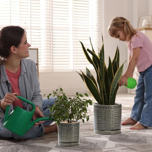 Indoor-Outdoor Ceramic Plant Pots: 6 Inch Flower Pots with Drainage Hole & Saucer - Decorative Ceramic Pots for Plants Herbs Succulents - Home Garden Patio Lawn Use - Image 7