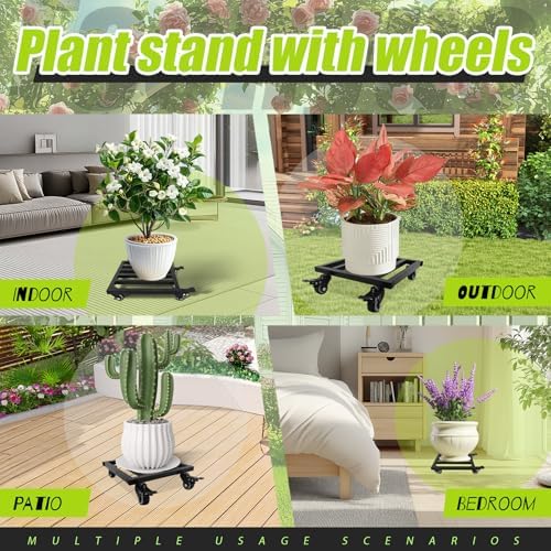Plant Caddy with Wheels 10'' 2 Pack Metal Rolling Plant Stand Plant Dolly with Lockable Casters Aluminium Heavy Duty Pot Mover Rollers Indoor Outdoor Planter Trolley Holds up 440 Lbs Planter Black - Image 7