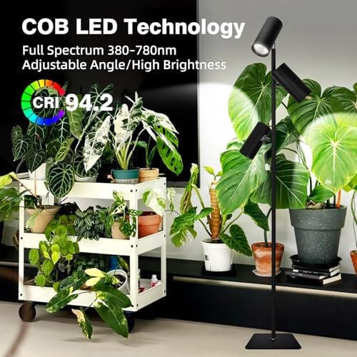 90W Dimmable Grow Light, Full Spectrum COB LED Triple-Head Floor Lamp with High CRI, 6/8/12H Timer, Adjustable Height (43"-83") & Angle – Standing Grow Lights for Indoor Plants (daylight 6000K) - Image 2