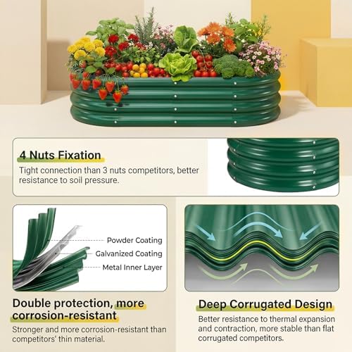 Land Guard 2Pcs 8ft Galvanized Steel Raised Garden Bed, 8 x 4 x 1 ft Large Metal Raised Planter Beds, Raised Garden Bed for Vegetables, Green - Image 3