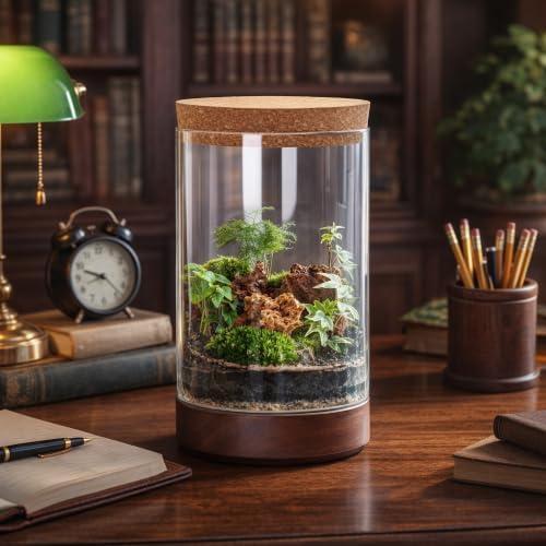 Clear Glass Houseplant Terrarium Planter, 6" W x 10" H, Cylindrical Terrarium with Wooden Base & Cork Lid | Versatile Tabletop Decoration for Home or Office or Hydroponics (Plant Not Included), 41-A-M - Image 6