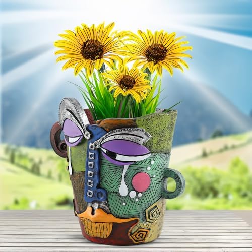 TOZLU Abstract Face Head Planter Picasso Colorful Art Resin Flower Pot - Image 5